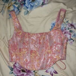 bershka pink floral corset